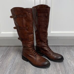 Vince Camuto Fenton Russet Two Tone Brown Leather Knee-High Buckle Riding Boots